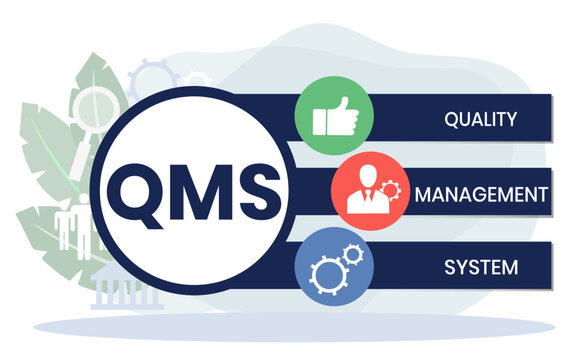 QMS - Quality Management System acronym. Business concept background. Vector illustration with keywords and icons. lettering illustration with icons for banner, flyer, landing page