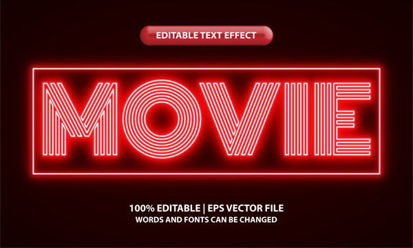 Movie editable text effect template - Lettering with futuristic red neon glow