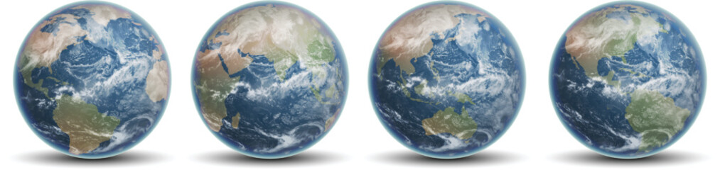 Set of earth globes. Four of blue planets Earth. Highly realistic illustration. © kjolak
