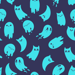 Halloween seamless pattern background, ghost. Vector illustration for design, fabric or wrapping paper.
