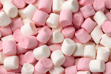 Close up White and pink marshmallows. background, texture