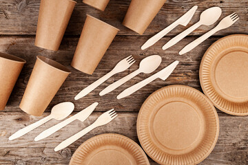 Disposable paper biodegradable cups, plates, spoons, forks and knives