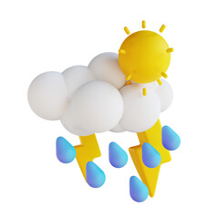 3D illustration day of heavy rain with lightning