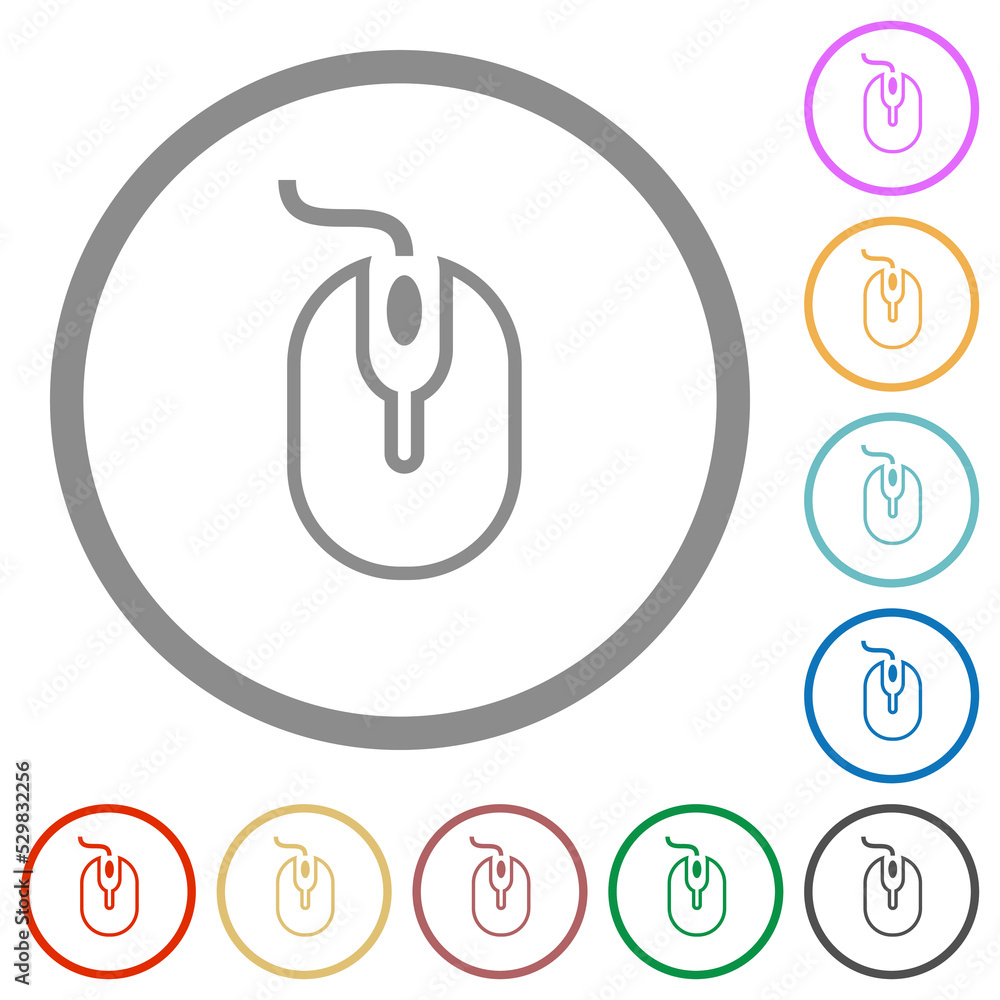 Poster computer mouse with cord outline flat icons with outlines