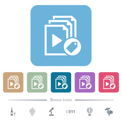 Tag playlist flat icons on color rounded square backgrounds