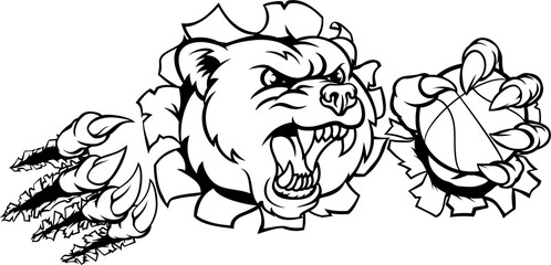 Bear Holding Basketball Ball Breaking Background