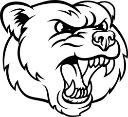 Angry Grizzly Bear Sports Mascot Face