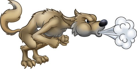 Cartoon Three Little Pigs Big Bad Wolf Blowing © Christos Georghiou
