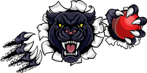 Black Panther Cricket Mascot Breaking Background