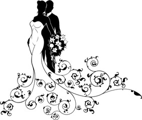 Bride and Groom Wedding Bridal Dress Silhouette
