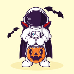 Cute Astronaut do vampire cosplay at halloween night Cartoon Illustration Vector file. Isolated Premium Vector icon, every object is on separated layer. Flat Cartoon Style © Indra