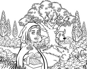 Fairytale Little Red Riding Hood Coloring Scene
