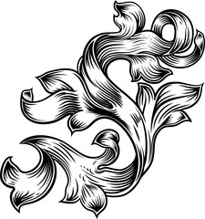 Scroll Floral Filigree Pattern Heraldry Design