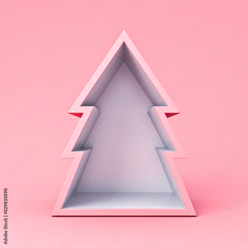 Poster blank exhibition booth christmas showcase box stand or pop up isolated on pink pastel color backgrou
