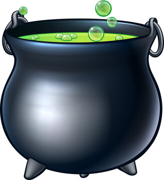 Cartoon Halloween Witch Magic Cauldron