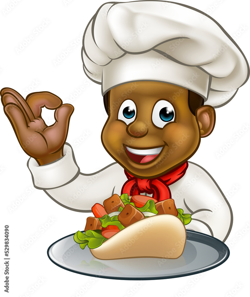 Canvas Prints Black Chef Holding Kebab