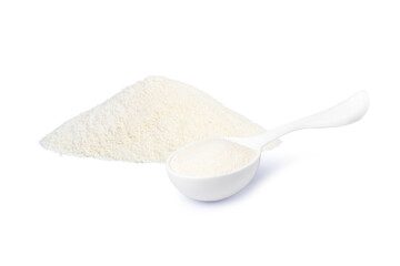 Collagen peptides powder isolated on white background. Natural supplement for human skin, bones and joints concept.