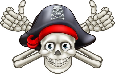 Pirate skull and crossbones Jolly Roger giving a thumbs up