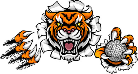 Tiger Holding Golf Ball Breaking Background