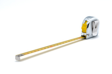 Tape measure for measuring, white background, cropped image