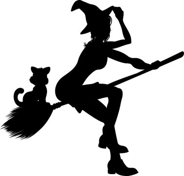 recommend clip art: Silhouette Witch and Cat Flying On Broomstick