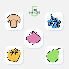 out line art style  2 healthy food icons fruits vegetables food vegetarianism, healthy eating, ecology