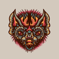 Bat vampire head old school tattoo illustration