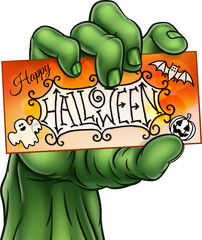 Happy Halloween Sign Monster Zombie Hand