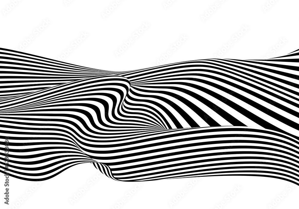 Poster abstract black and white op art lines pattern swirl wavy template. artwork design isolated backgroun