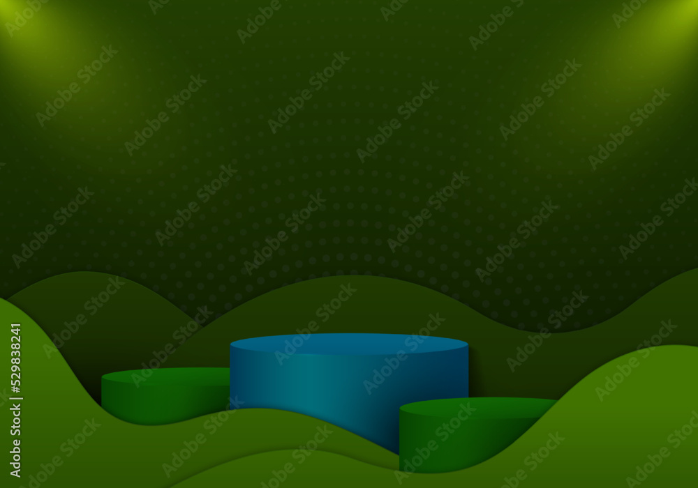 Poster abstract green gradient template design of podium display showcase template. overlapping with light 