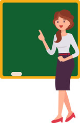 Cute cartoon people female woman character teacher and blackboard