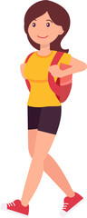 Cute cartoon people female woman character with backpack
