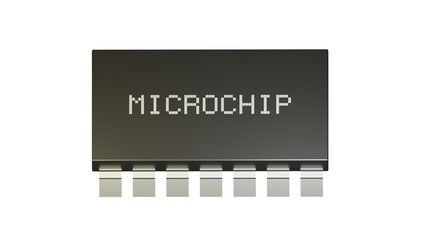 Fototapeta na wymiar 3D orthographic rectangle microchip black with digital font style in the transparent background