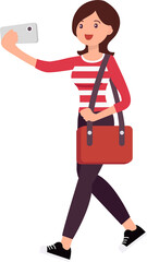 Cute cartoon people female woman character taking selfie with smartphone