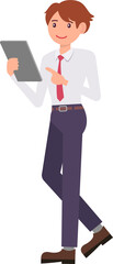 Cute cartoon people male man character talking by smartphone