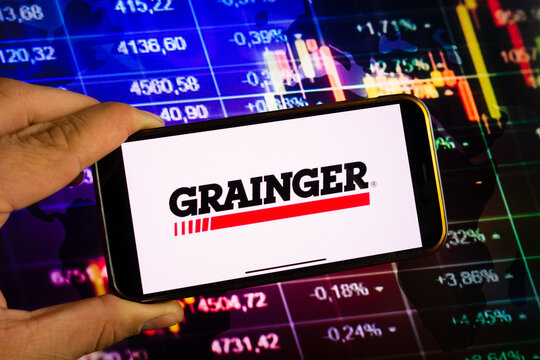 KONSKIE, POLAND - September 10, 2022: Smartphone displaying logo of W.W. Grainger company on stock exchange chart background