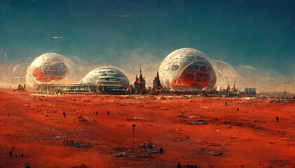 Futuristic Dome City on Mars after succesful space programs