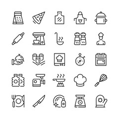 Cooking line icons. Outline symbols. Vector line icons set
