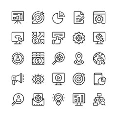 Digital marketing line icons. Outline symbols. Vector line icons set