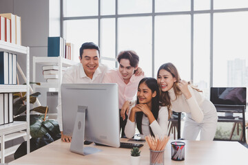 Young colleagues male and female group coworker in casual working at workspace office, Back to the office concept
