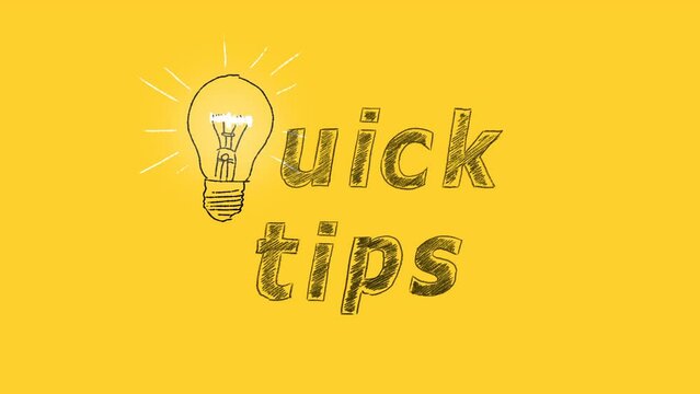 Quick tips with light bulb on yellow background. Concept of idea or advice.