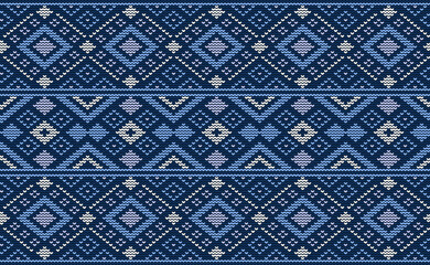 White and Blue Zigzag Cross stitch Pattern, Embroidery Diagonal Background, Rhombus Knitted Vector