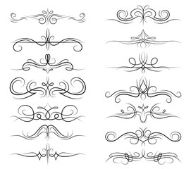 Calligraphy ornament line. Calligraphic text divider, border, separator decor design. Antique vintage victorian elegant decoration element. Filigree frame ornament line. Hand drawn vector illustration