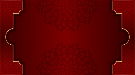 red background, with ornaments and borders