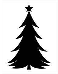 Christmas tree illustration. Black and white, monochrome Christmas tree decorative, stylized illustration. 