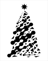 Christmas tree illustration. Black and white, monochrome Christmas tree decorative, stylized illustration. 