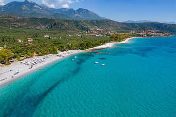 Obraz premium Aerial drone photo of Ritsa beach near Kardamili village in Messinian Mani, Peloponnese, Greeceardamili