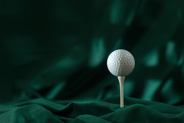 Close-up of golf ball  on green abstract background. New Year card concept
