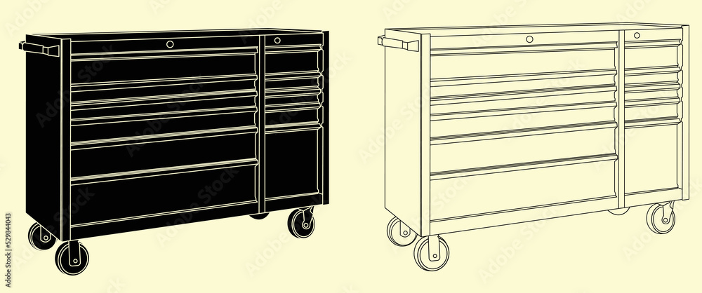 Wall mural Rolling Tool Cabinet,rolling tool chest,outline withe silhouette.