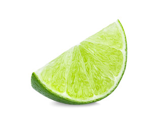 Isolated limes. Whole lime fruit and slices isolated on white background with clipping path